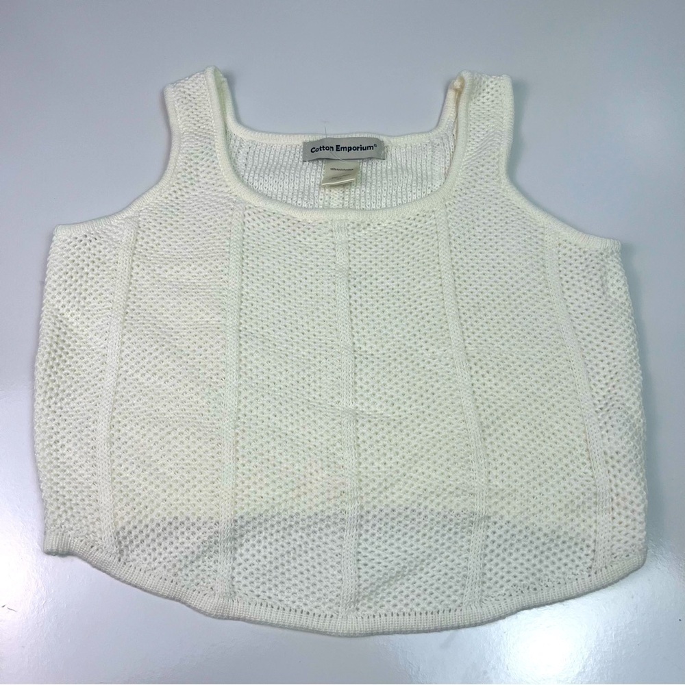 Cotton Emporium Off White Crotchet Woven Crop Tank Top sz XL